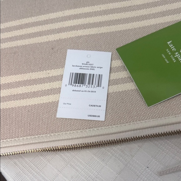 NEW Kate Spade Gia Larchmont Avenue Fabric Stripe Pouch Clutch Beige - Picture 10 of 11